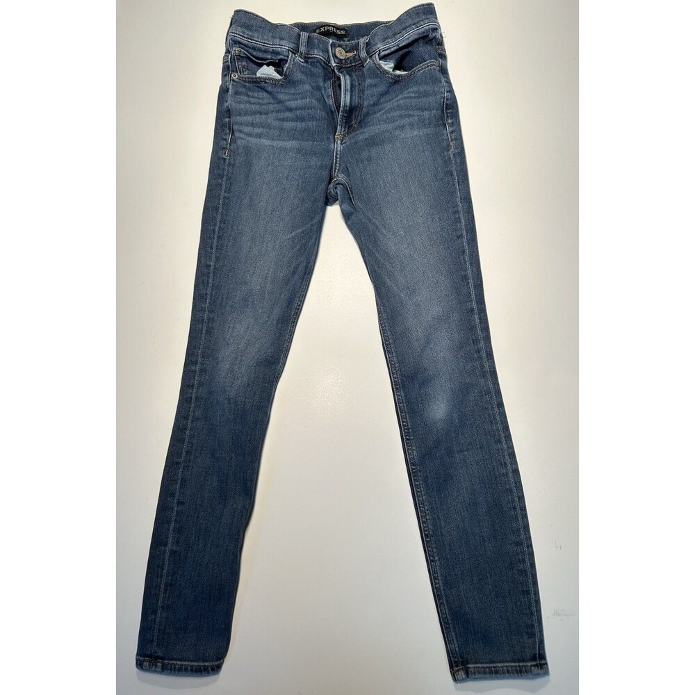 EXPRESS Denim Jeans Womens Size 0 Medium Wash  High Rise Cropped Legging 25X27